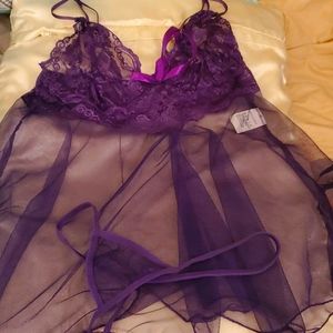 COPY - Purple lace babydoll lingerie with matching thongs